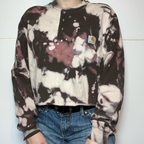 Carhartt Cropped Tie Dye Henley Long Sleeve Workwear Top - Picture 4 of 8